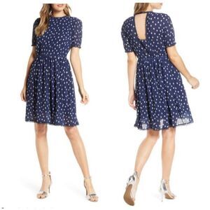 1901 Nordstrom Polka Dot Crinkle Chiffon Fit Flare Dress size Medium Petite